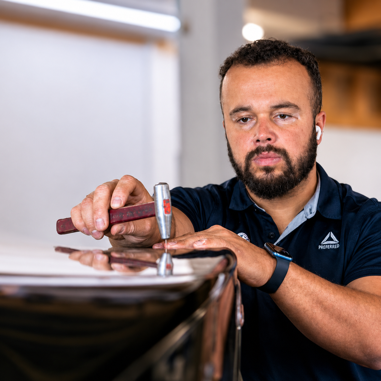 Technician performing Paintless Dent Repair